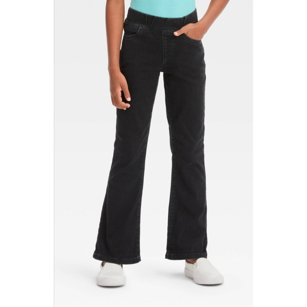 Cat And Jack Girls Black Flare Jeans Mid Rise Pull-on Waist, Ultimate Stretch
